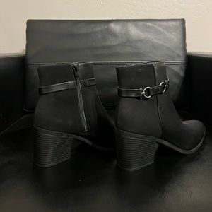 Black Heel Ankle Boots with Buckle Detail - Pointed Toe